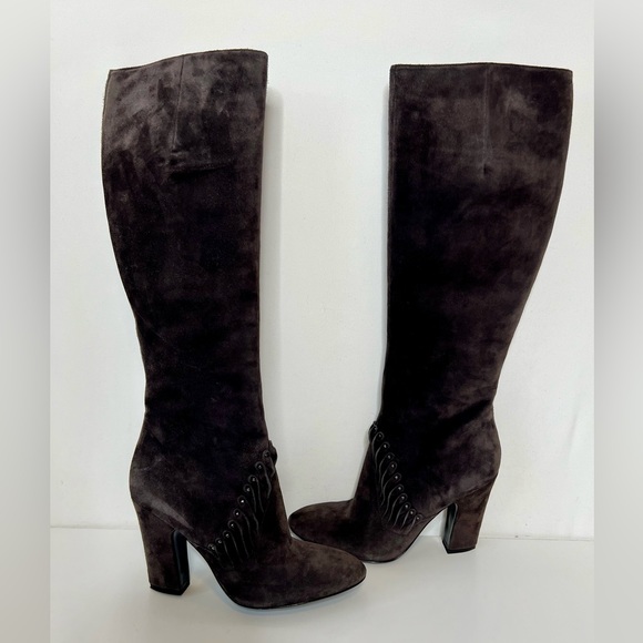 Sigerson Morrison Gray Suede Tall Zip Up Boots - Picture 3 of 13